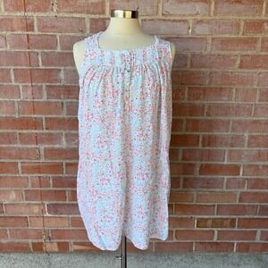 Eileen West Floral Short Nightgown Sleeveless Lace Trim Women's M Pearl buttons